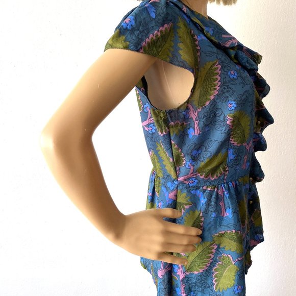 Floral Short Sleeve Summer Blouse | Ruffled Blouse | Frilly Top | ANTHROPOLOGIE - Picture 7 of 11